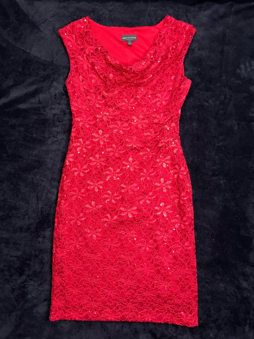 connected apparel Red Lace Sheath Dress with Sequin Detail